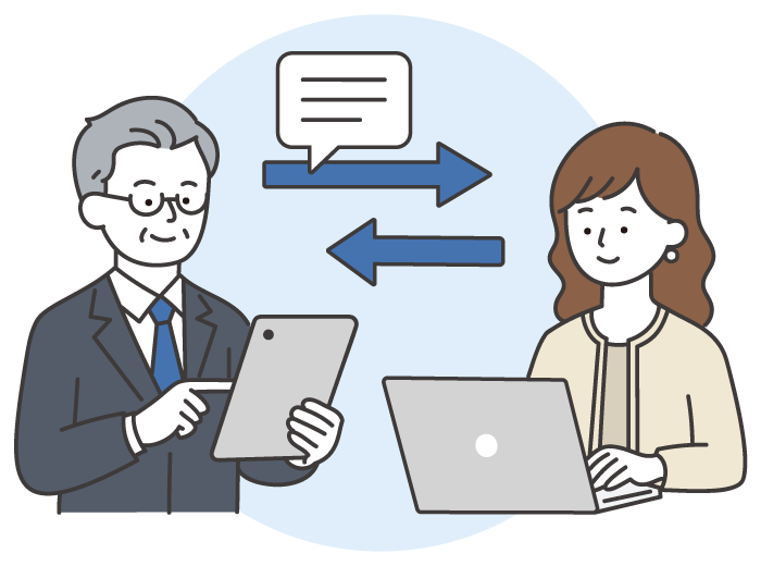 担当者同士が配布状況を共有するイラスト